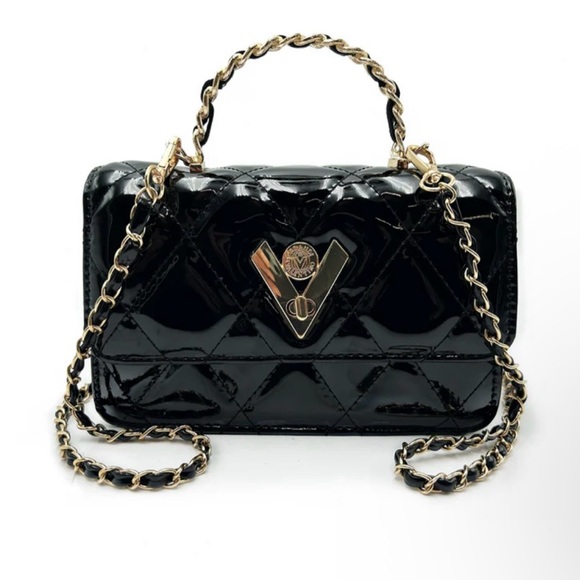 Valentino Orlandi Black Quilted Mini Bag with Gold Chain in Patent - Picture 6 of 6